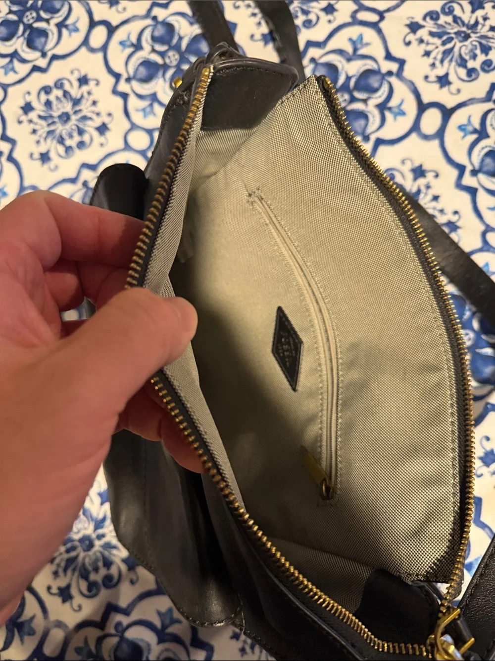 Black Fossil Leather Crossbody Bag